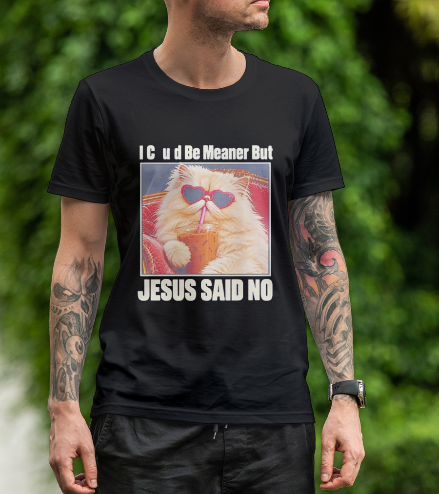 I Could Be Meaner But Jesus Said No Cat Heart Sunglasses T-Shirt