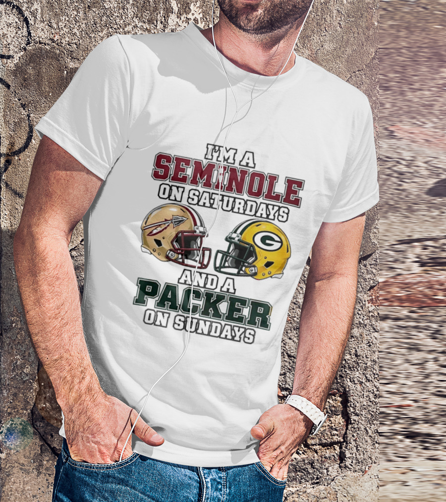 I'm A Seminole On Saturdays And A Packer On Sundays Football Helmets T-Shirt