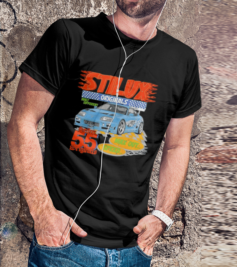Stilux Originals Built Different Max Out Speed 55 Light Blue Sports Car Racing T-Shirt