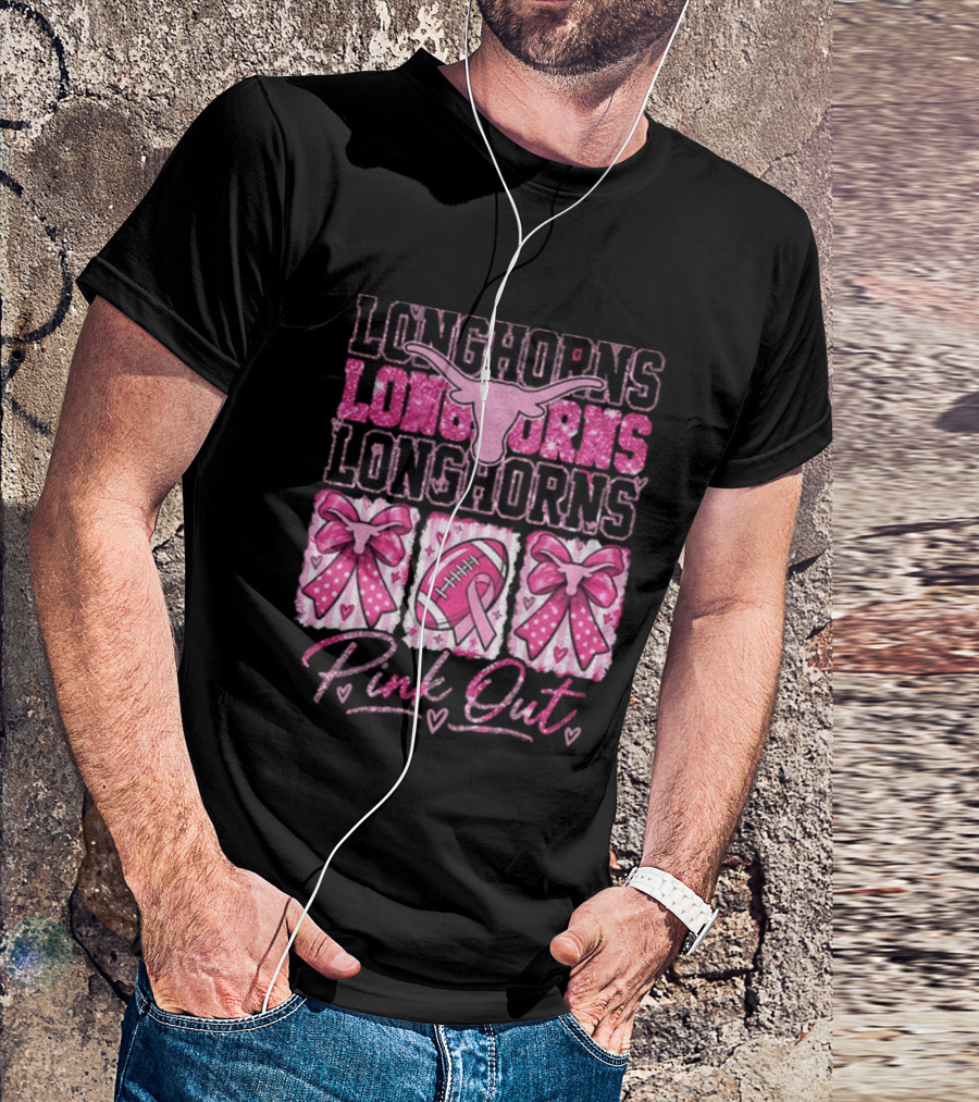 Longhorns Pink Out Breast Cancer Awareness Football Game Day Bows T-Shirt