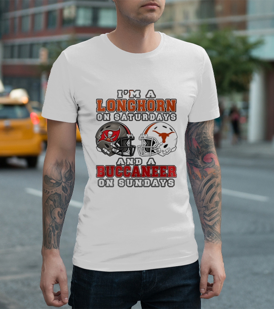 I'm A Longhorn On Saturdays And A Buccaneer On Sundays Two Helmet 2026 T-Shirt
