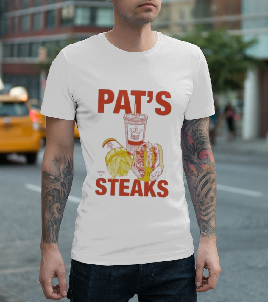 Pat's King Of Steaks 250 Cheesesteak Philadelphia Iconic Sandwich And Drink T-Shirt