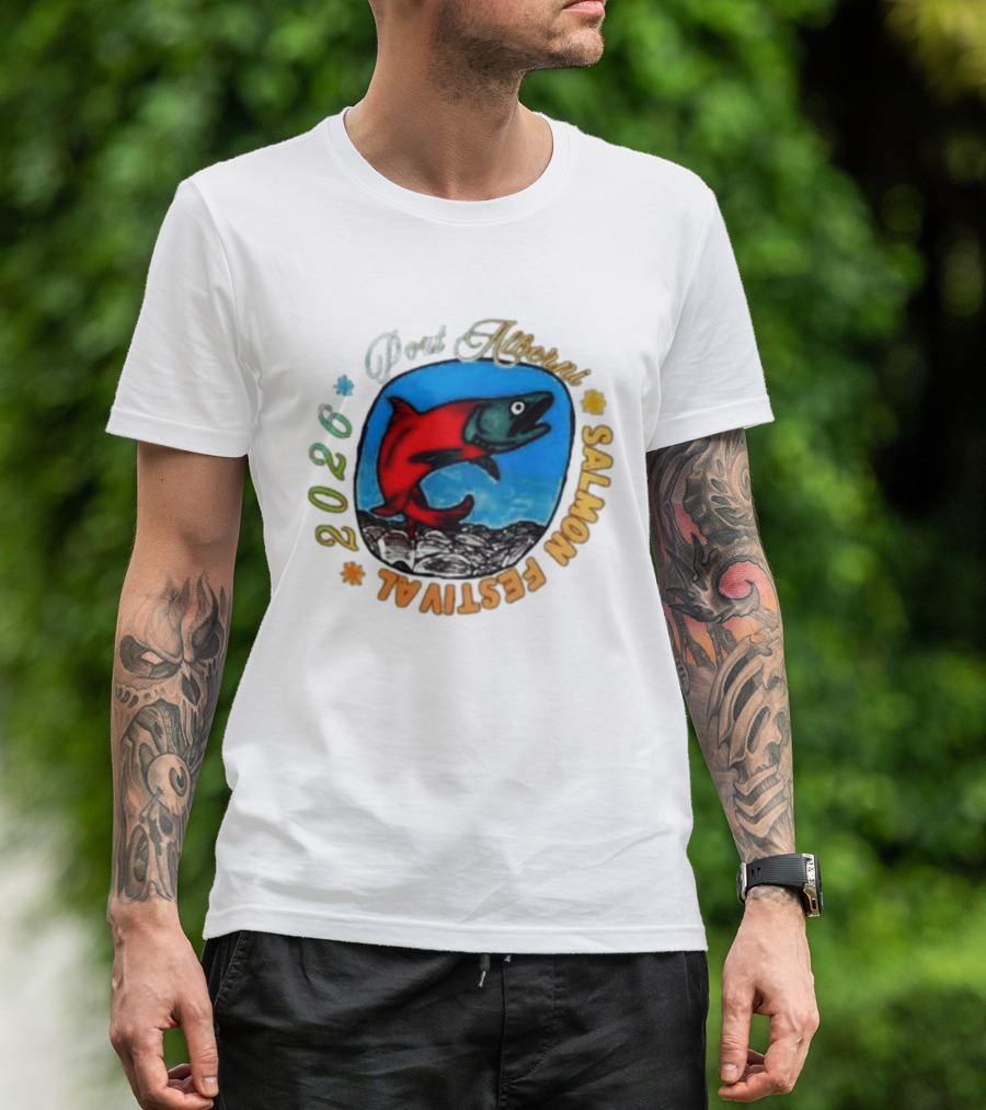 Port Alberni 2026 Salmon Festival Vibrant Red Fish Jumping T-Shirt
