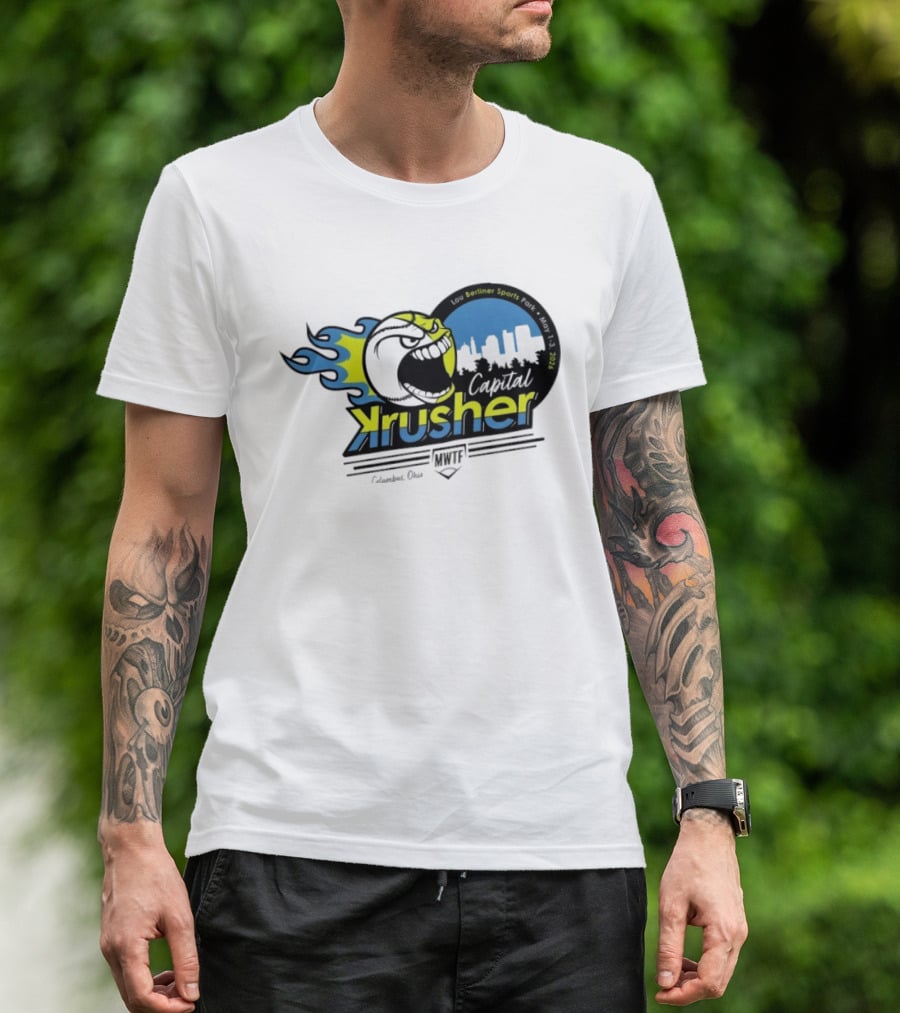 Berliner Sports Capital Krusher Softball 2014 Event Krusher Character With Flames T-Shirt