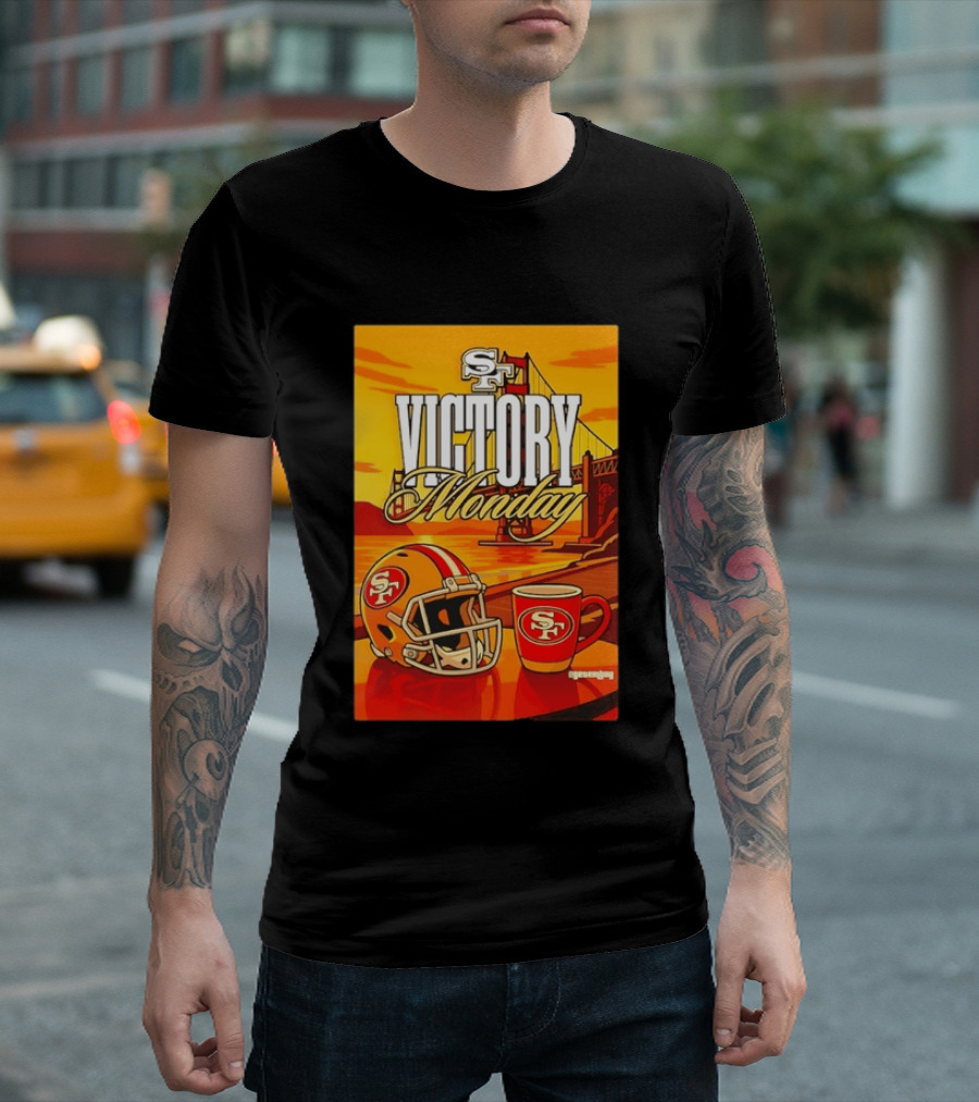 San Francisco 49ers Victory Monday Golden Gate Helmet And Coffee T-Shirt