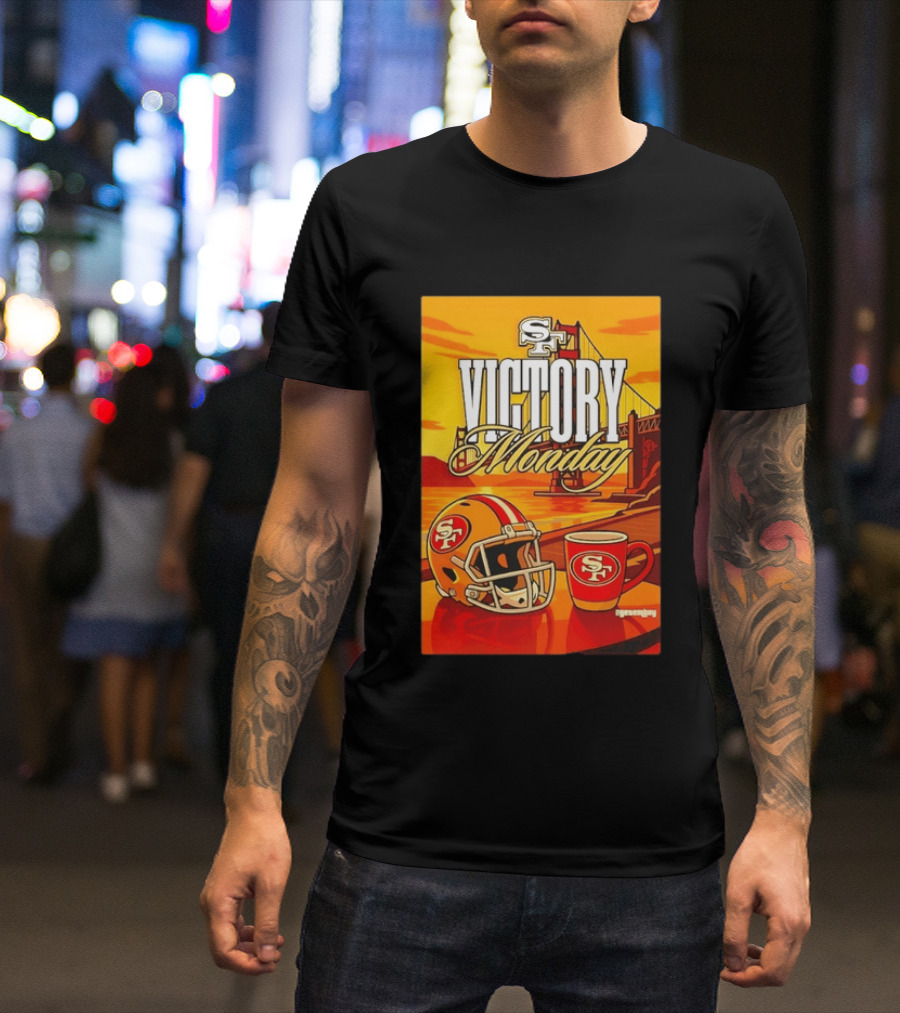 San Francisco 49ers Victory Monday Golden Gate Helmet And Coffee T-Shirt