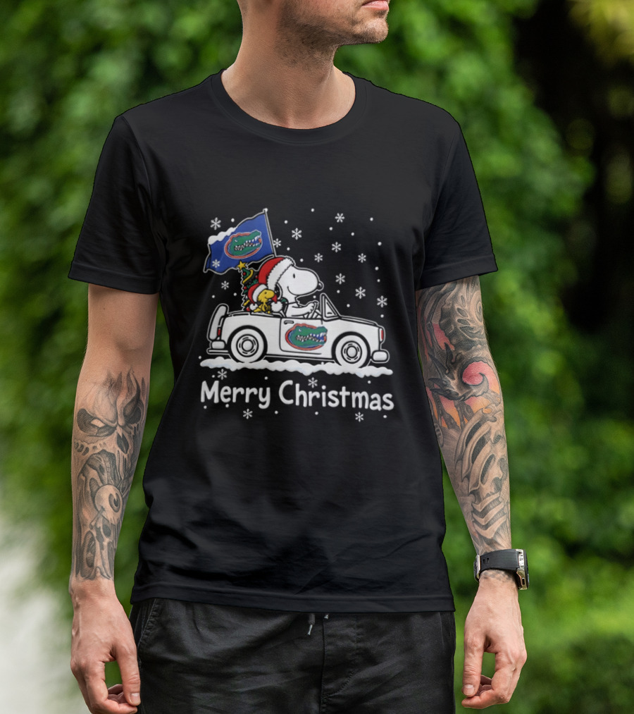 Florida Gators Snoopy Woodstock Driving Car Merry Christmas 2026 Snowflakes T-Shirt