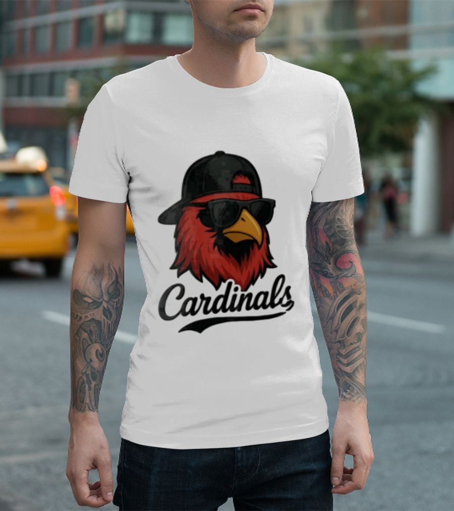 Cardinals Red Bird With Sunglasses And Cap T-Shirt