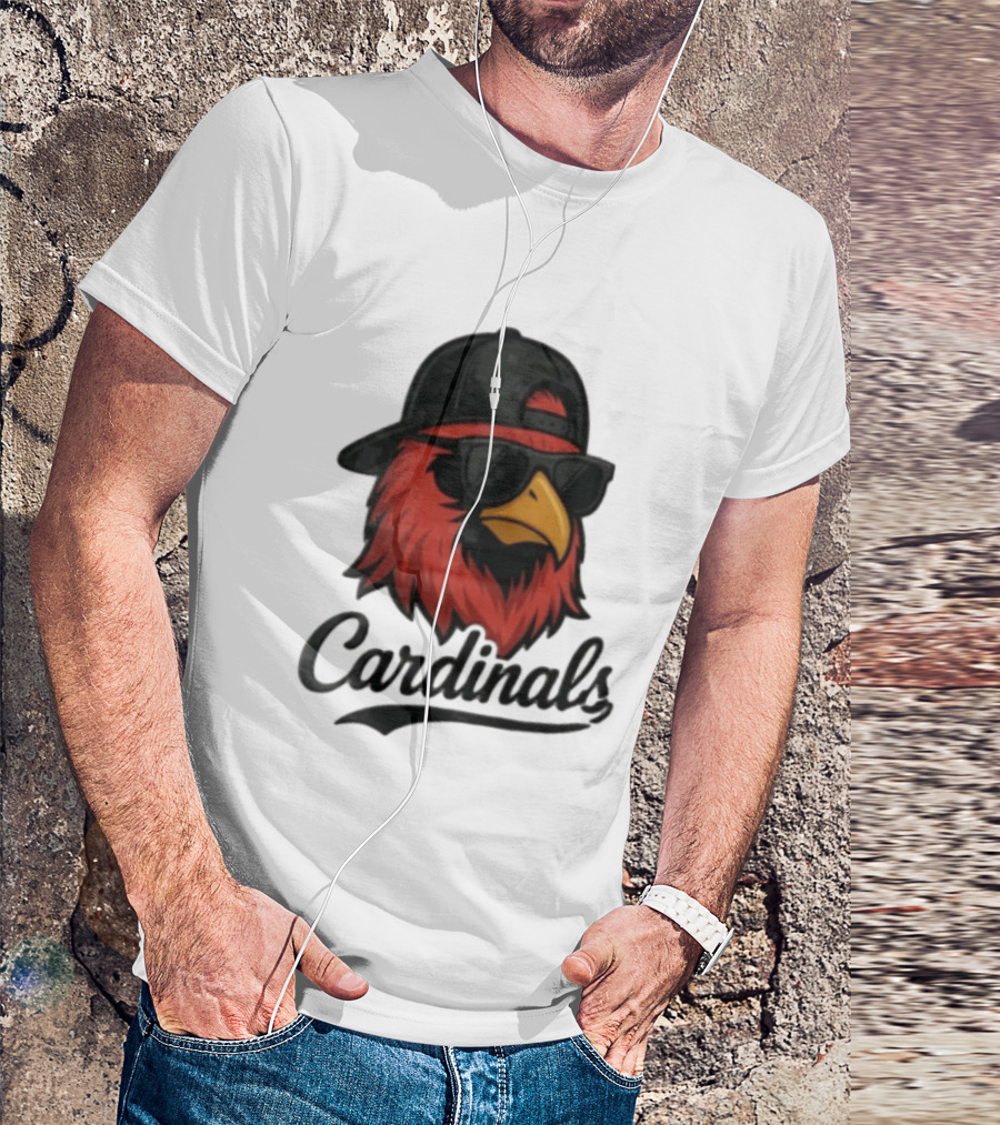 Cardinals Red Bird With Sunglasses And Cap T-Shirt