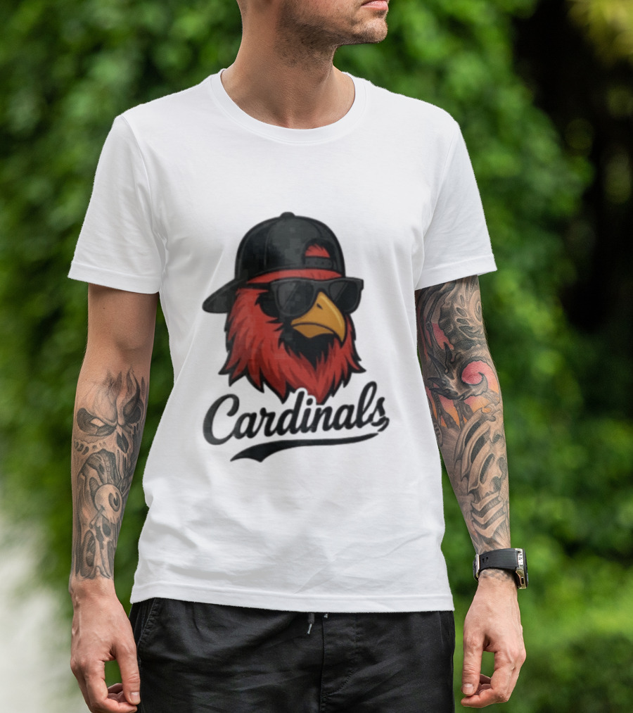 Cardinals Red Bird With Sunglasses And Cap T-Shirt
