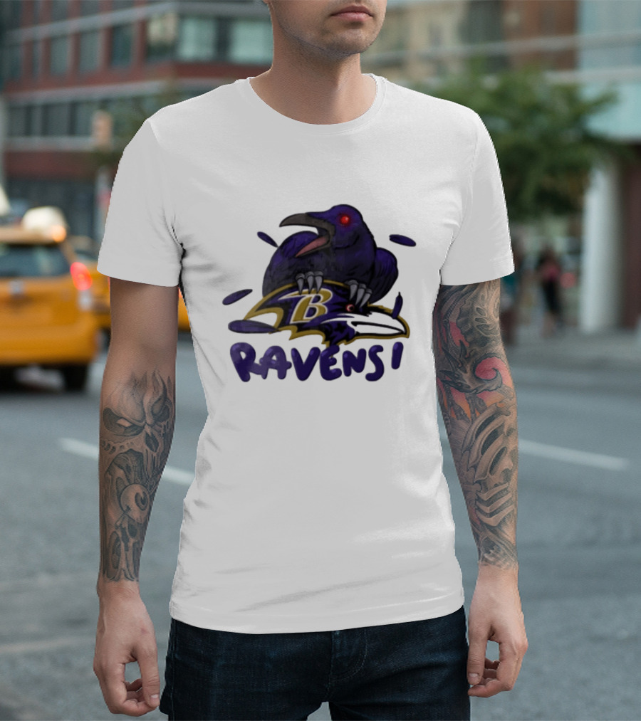 Baltimore Ravens Raven Bird Perched On Iconic Logo Ravens T-Shirt