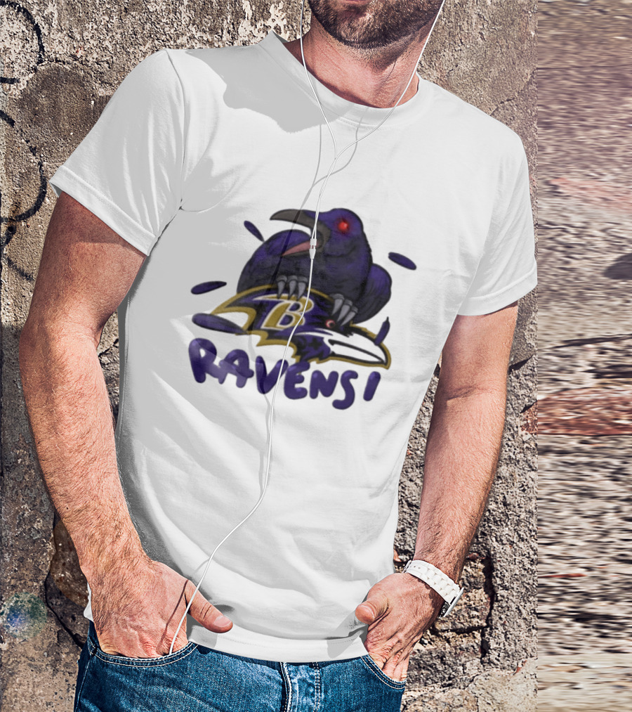 Baltimore Ravens Raven Bird Perched On Iconic Logo Ravens T-Shirt