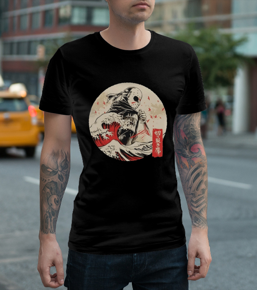 Jason Voorhees Samurai Katana Great Wave Horror Scene T-Shirt