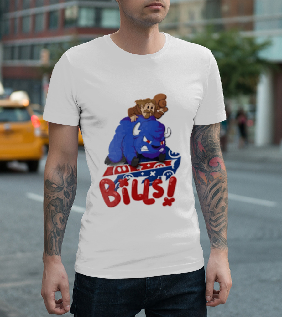 Buffalo Bills Cowboy Riding Angry Blue Bills T-Shirt
