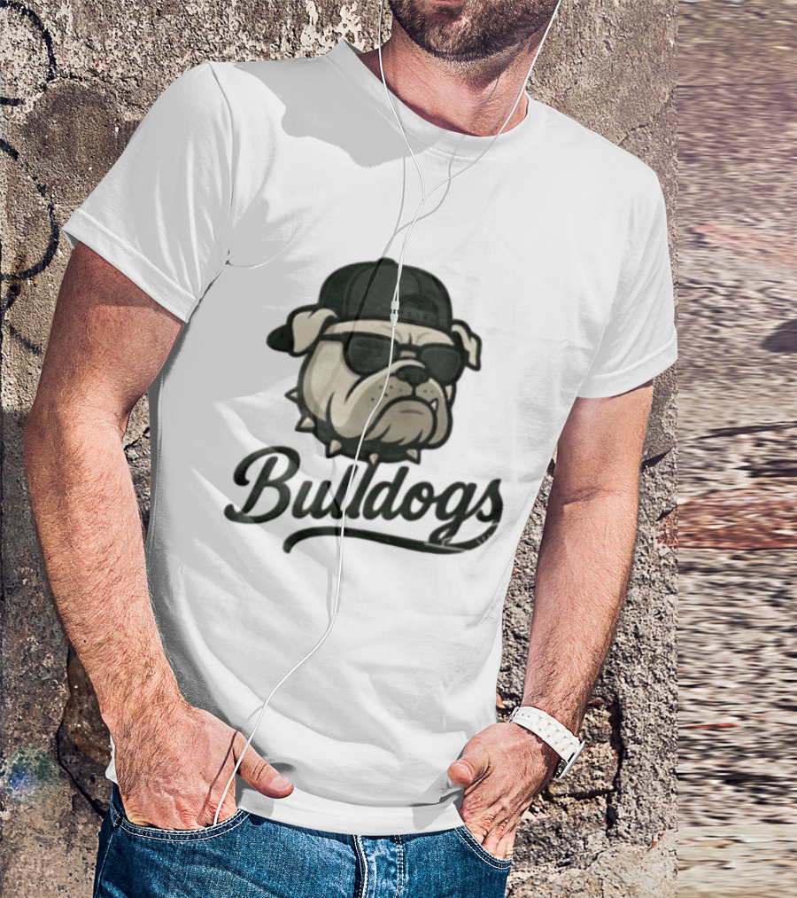Bulldogs Mascot With Sunglasses Cap And Spiked Collar T-Shirt