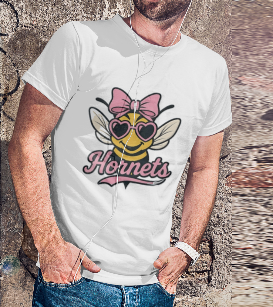 Hornets Bee Pink Bow Heart Sunglasses T-Shirt