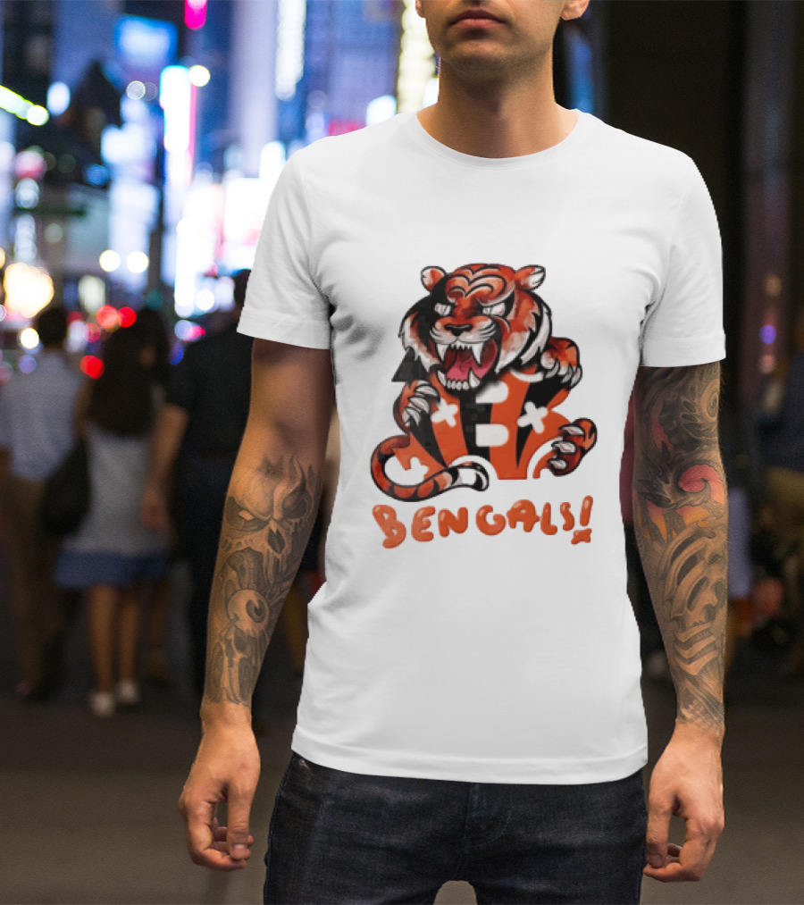 Cincinnati Bengals Snarling Tiger Over Bold B T-Shirt