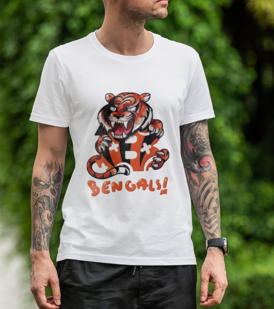 Cincinnati Bengals Snarling Tiger Over Bold B T-Shirt
