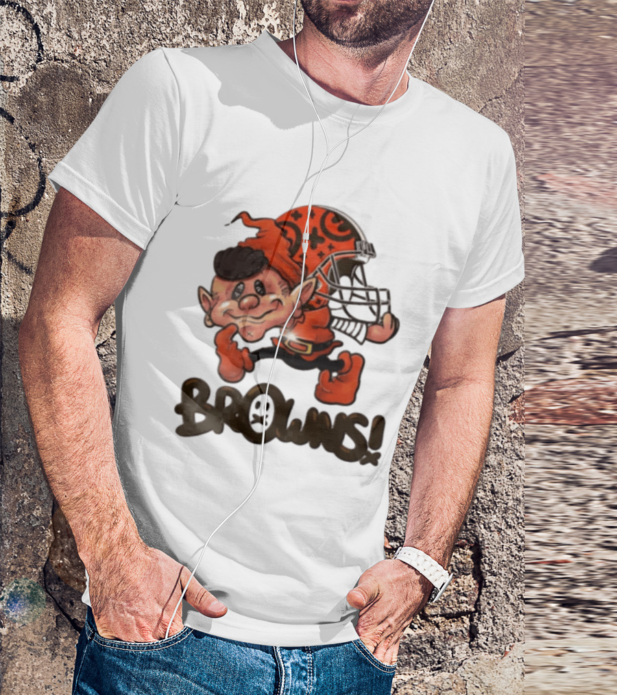 Cleveland Browns Elf Holding Football Helmet Browns T-Shirt