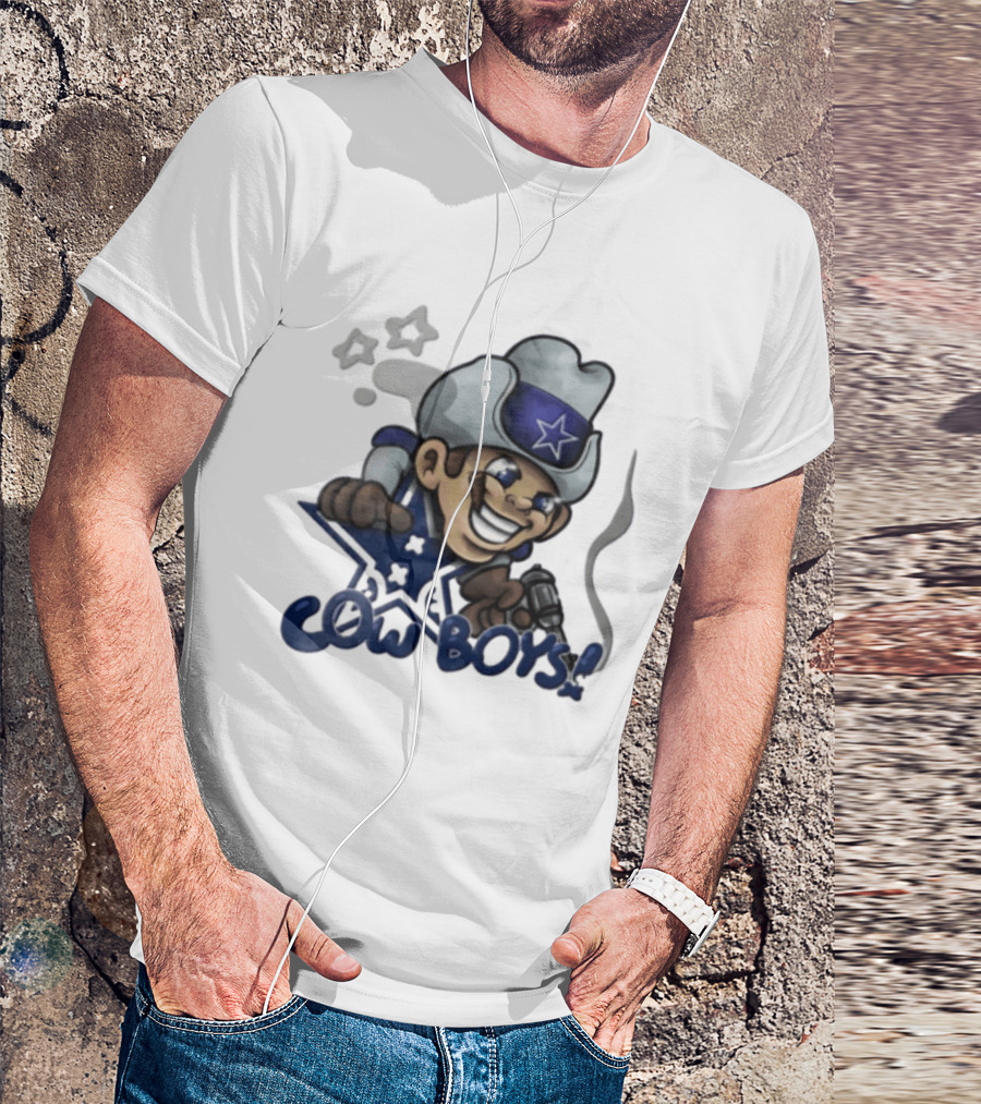 Dallas Cowboys Cartoon Cowboy Holding Revolver Cigar With Stars And Star Hat T-Shirt