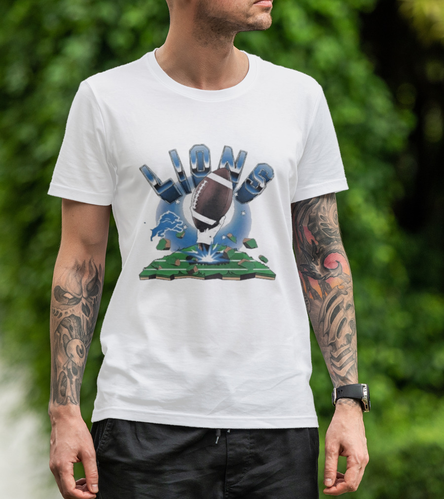 Lions Football Emblem With Exploding Earth T-Shirt