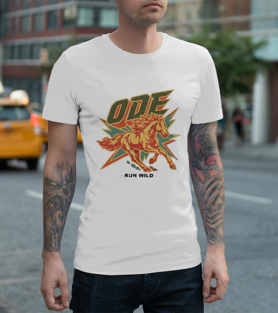 Ode Run Wild Distressed Horse Lightning Bolt Vintage Equine T-Shirt