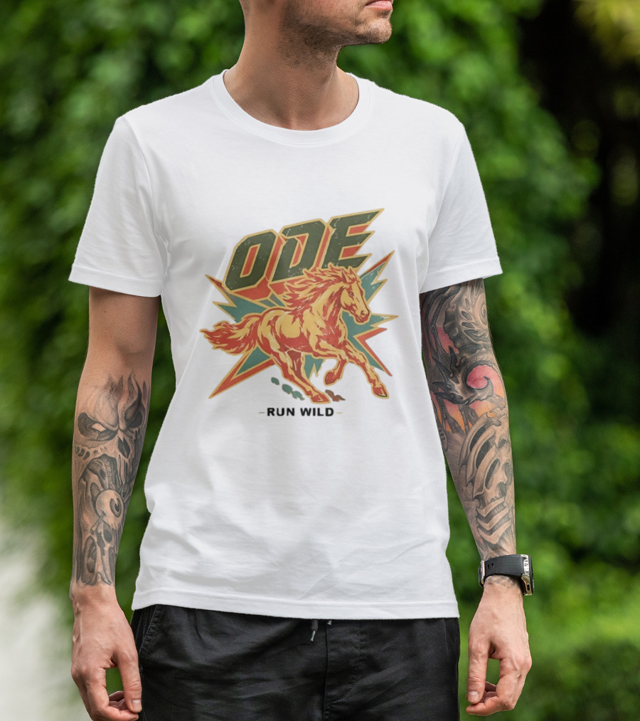Ode Run Wild Distressed Horse Lightning Bolt Vintage Equine T-Shirt