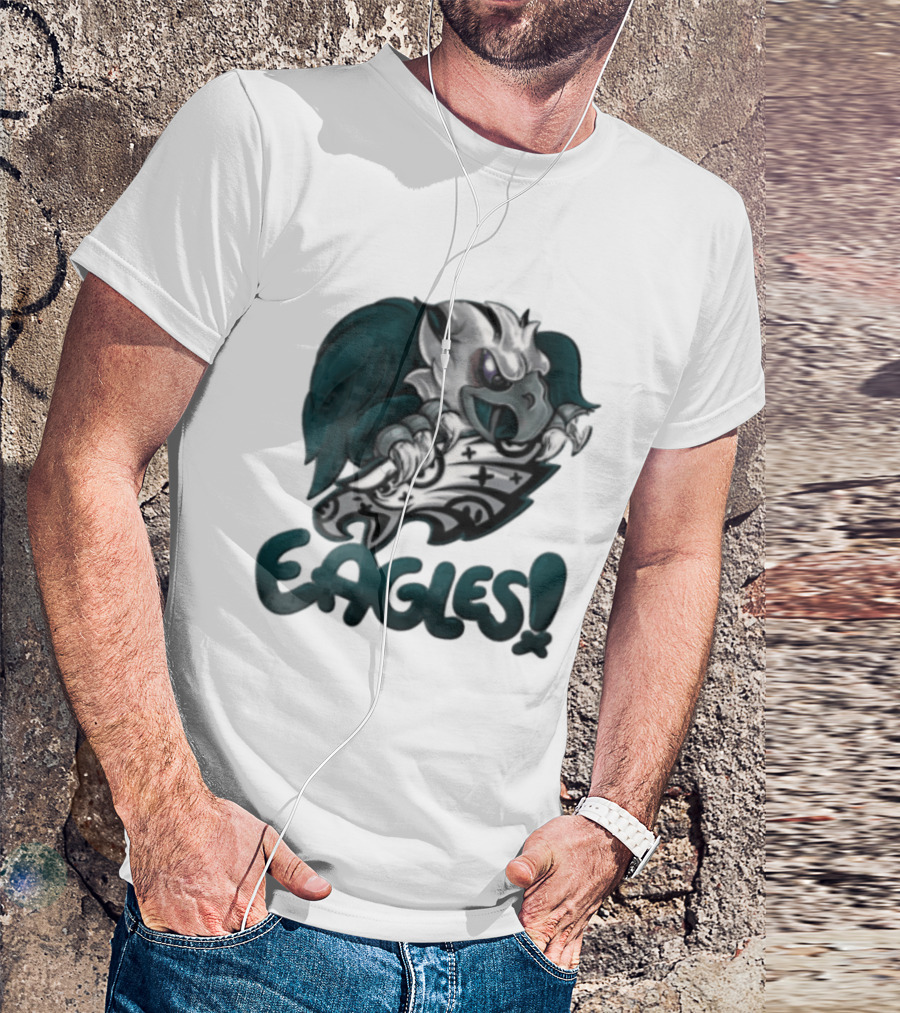 Philadelphia Eagles Aggressive Cartoon Eagle With Shield T-Shirt