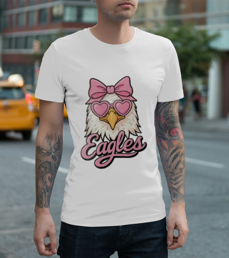 Philadelphia Eagles Cute Eagle Pink Bow Heart Sunglasses T-Shirt
