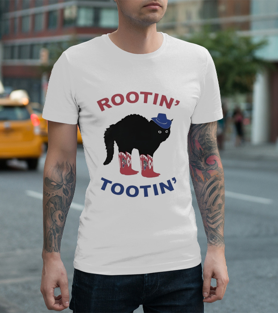 Rootin' Tootin' Cowboy Cat With Blue Hat And Red Boots T-Shirt