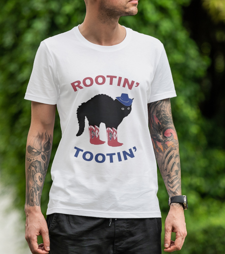 Rootin' Tootin' Cowboy Cat With Blue Hat And Red Boots T-Shirt