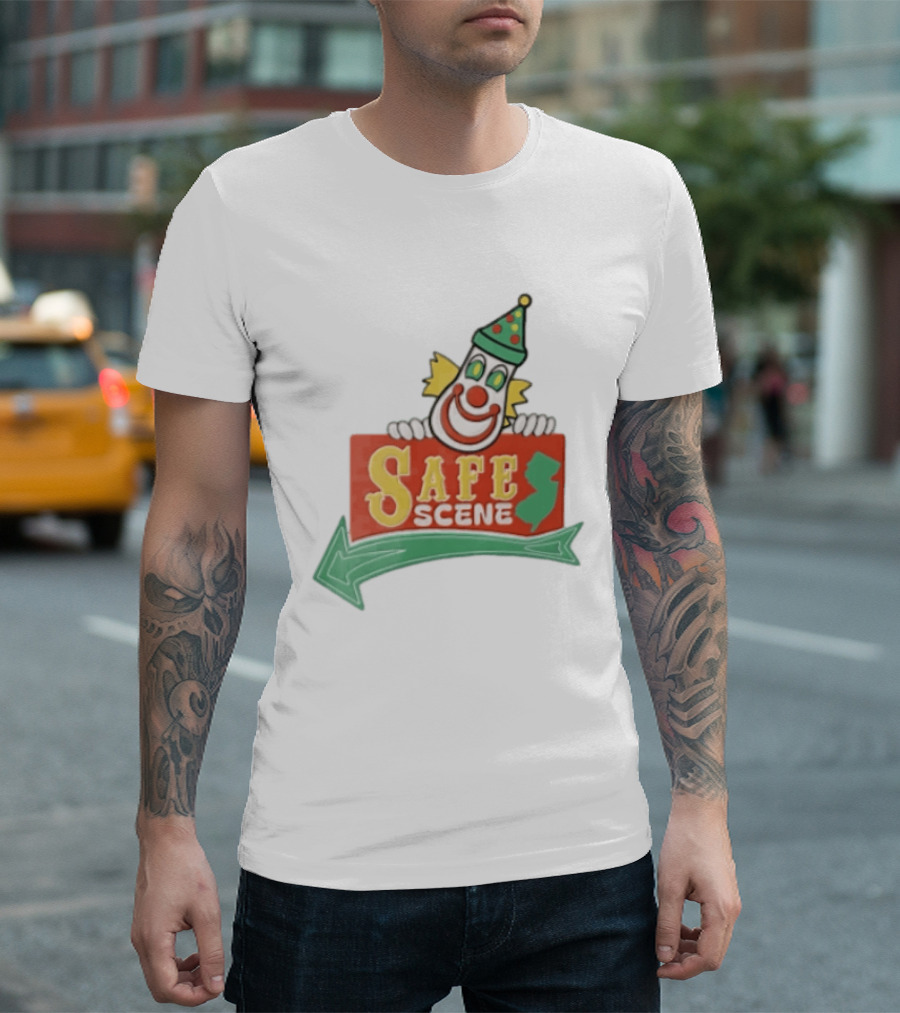 Safe Scene Clown Holding New Jersey Map Sign T-Shirt