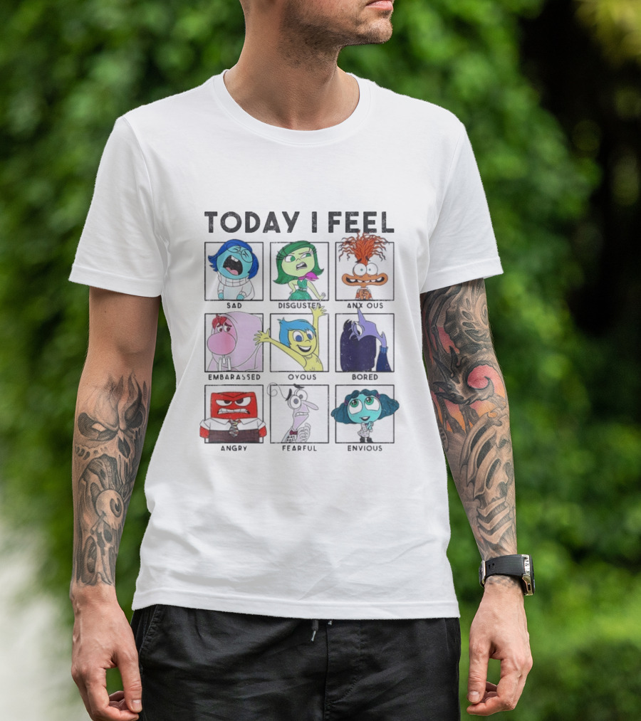 Today I Feel Sad Disgusted Anxious Embarrassed Joyous Bored Angry Fearful Envious Inside Out Emotions Chart T-Shirt