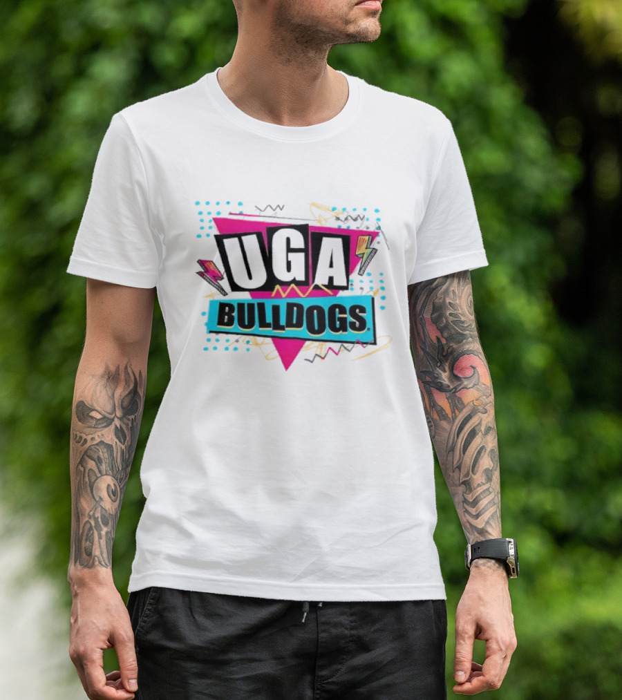 UGA Bulldogs Pink Triangle Lightning Bolts Scribbles T-Shirt