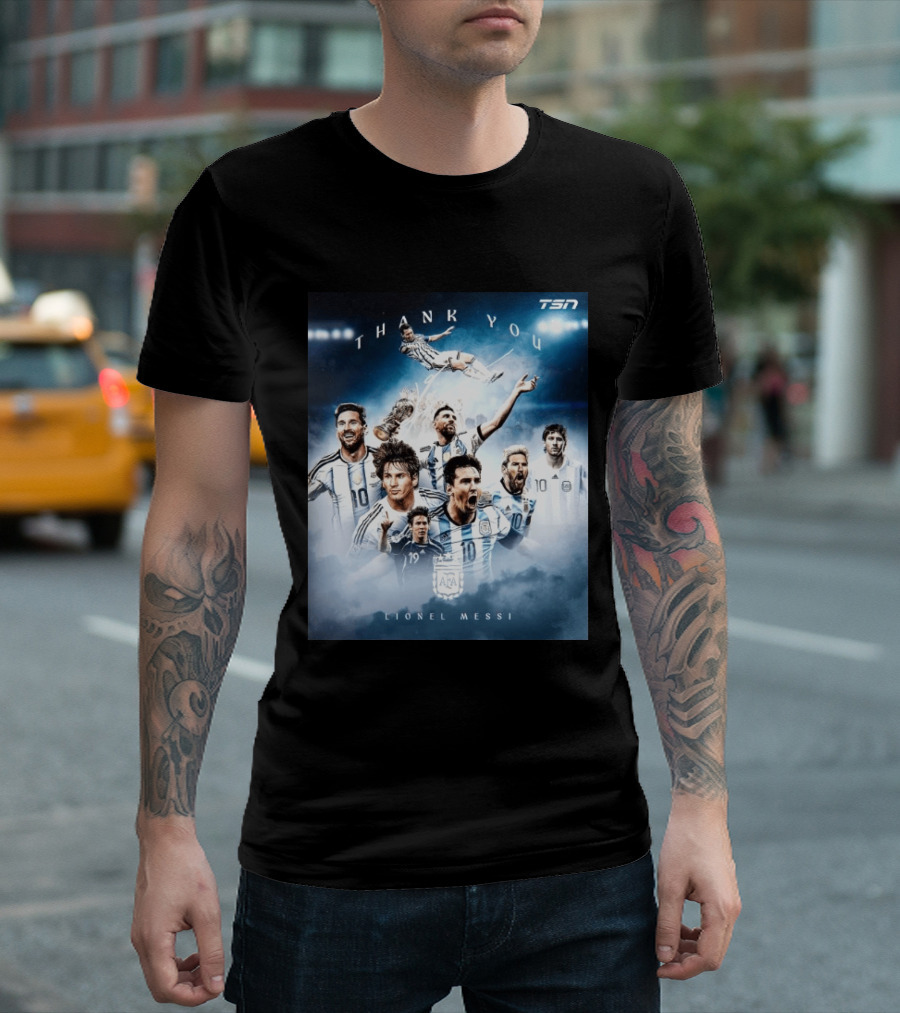 Thank You Lionel Messi TSN Argentina Soccer Legend With Trophy And Team Moments T-Shirt