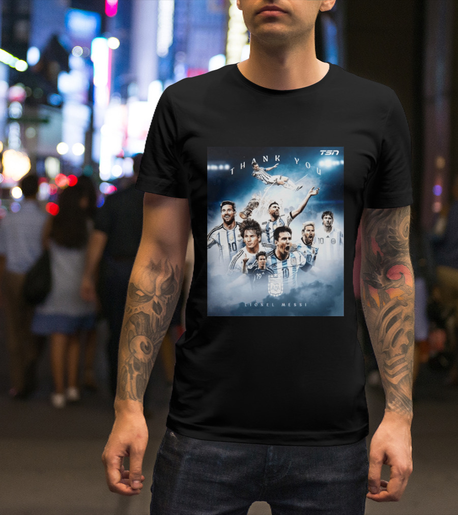 Thank You Lionel Messi TSN Argentina Soccer Legend With Trophy And Team Moments T-Shirt