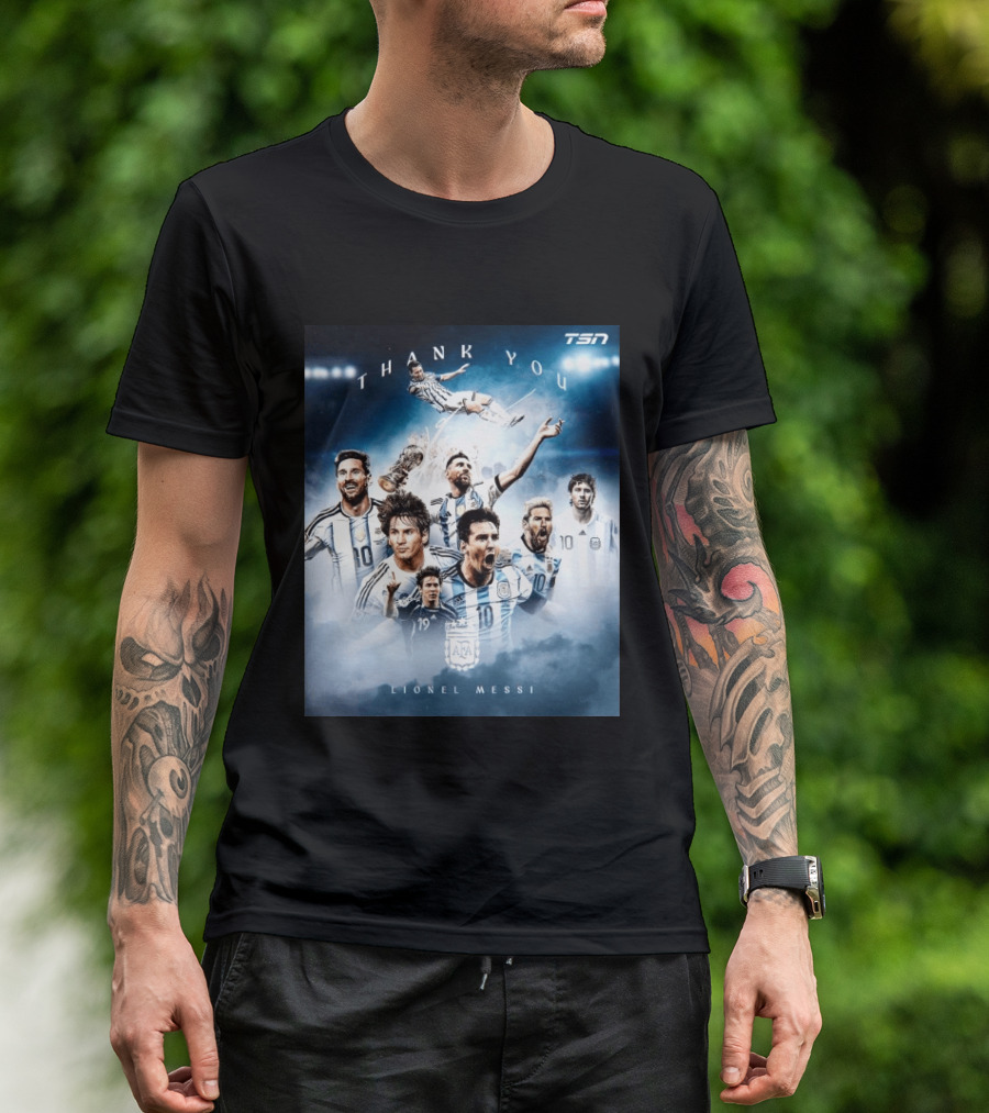 Thank You Lionel Messi TSN Argentina Soccer Legend With Trophy And Team Moments T-Shirt