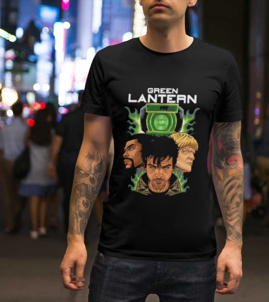 Green Lantern Glowing Eyes With Symbol Featuring Three Characters T-Shirt
