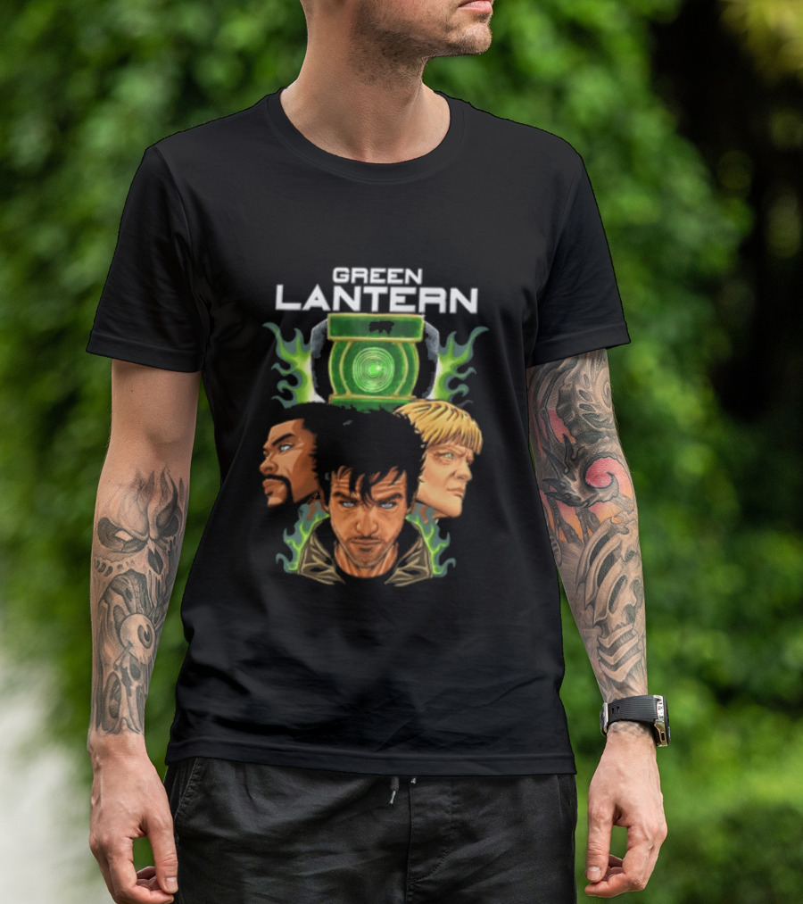 Green Lantern Glowing Eyes With Symbol Featuring Three Characters T-Shirt