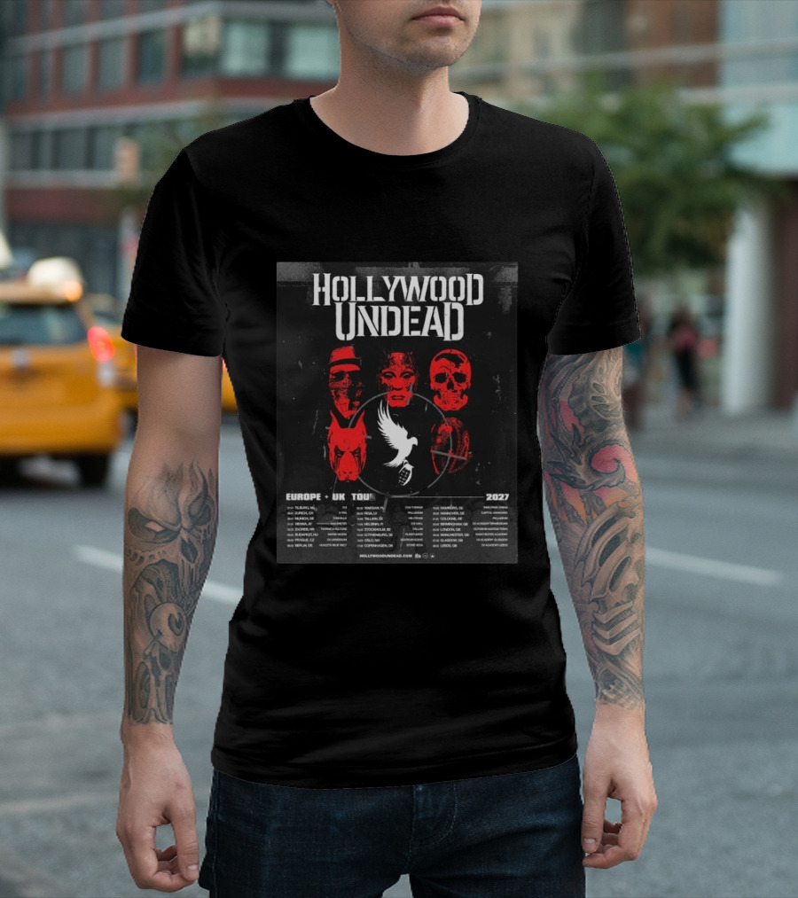 Hollywood Undead Europe UK 2027 Tour Cities And Mask T-Shirt