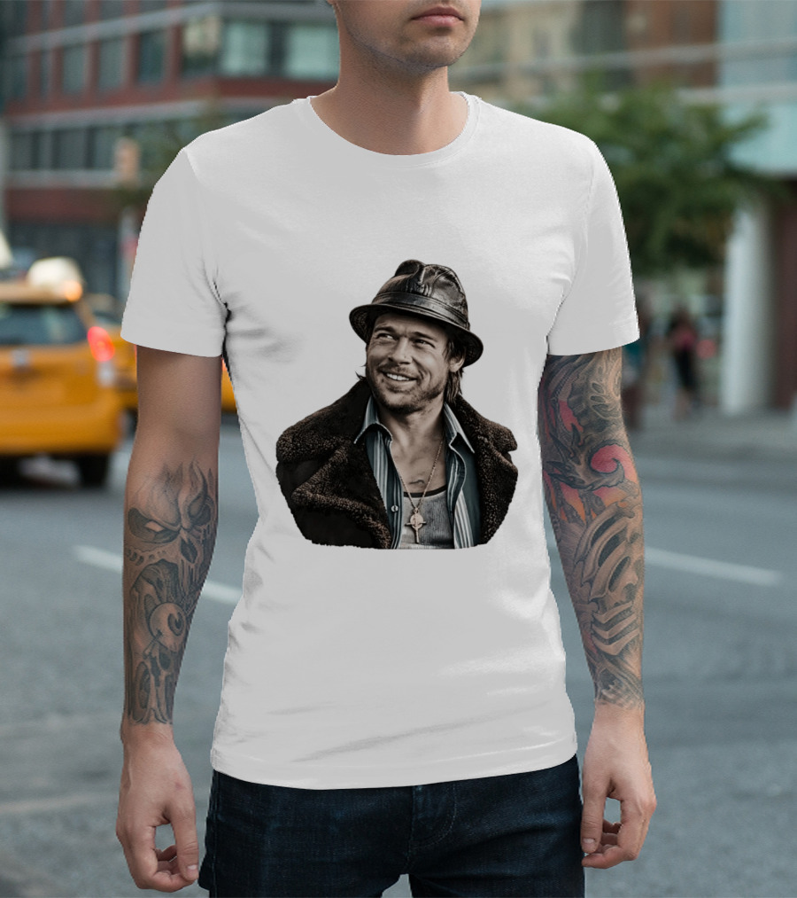 Brad Pitt Leather Jacket And Hat Style Killing Them Softly Jackie Cogan T-Shirt