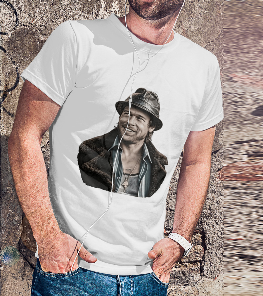 Brad Pitt Leather Jacket And Hat Style Killing Them Softly Jackie Cogan T-Shirt