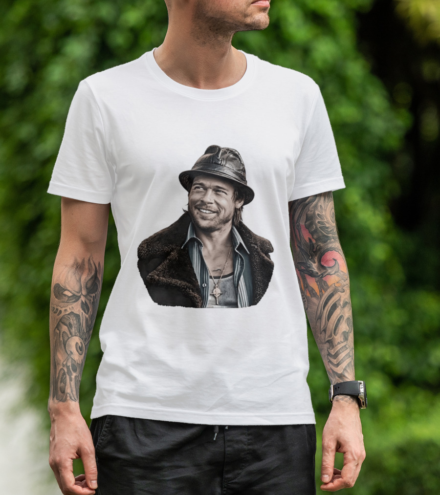 Brad Pitt Leather Jacket And Hat Style Killing Them Softly Jackie Cogan T-Shirt