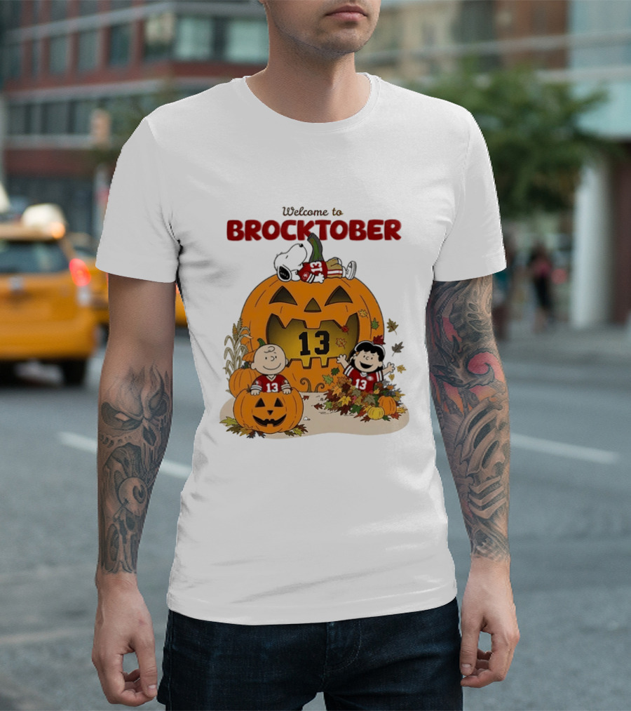 Brock Purdy San Francisco 49ers Welcome To Brocktober Peanuts Halloween Pumpkin Snoopy Charlie Brown T-Shirt