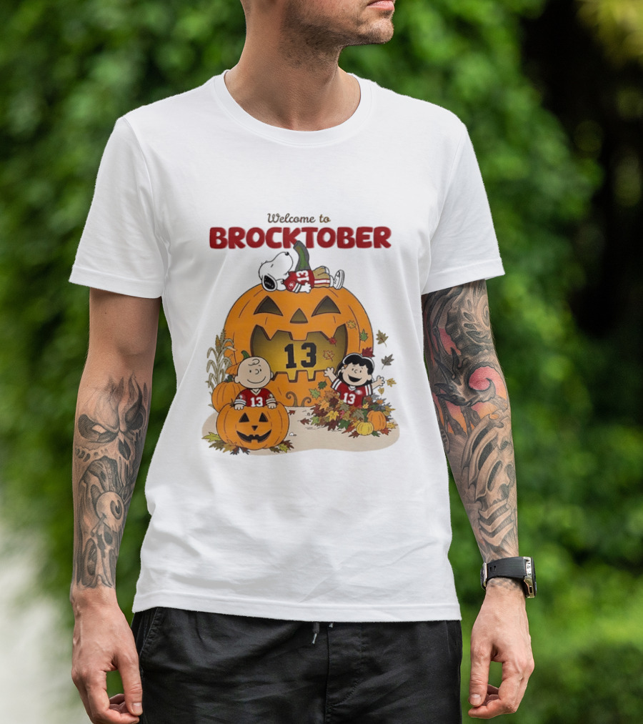 Brock Purdy San Francisco 49ers Welcome To Brocktober Peanuts Halloween Pumpkin Snoopy Charlie Brown T-Shirt