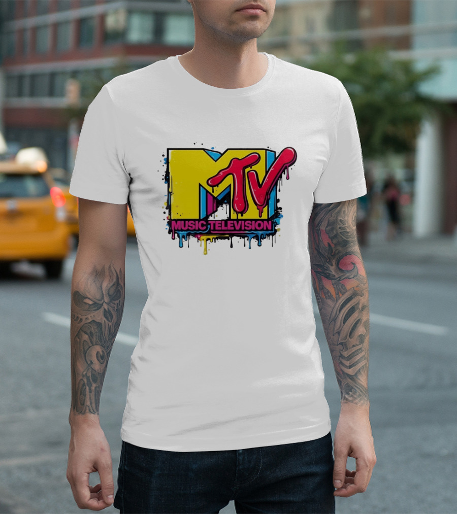 MTV Music Television 90s Nostalgia Bold Neon Drip T-Shirt