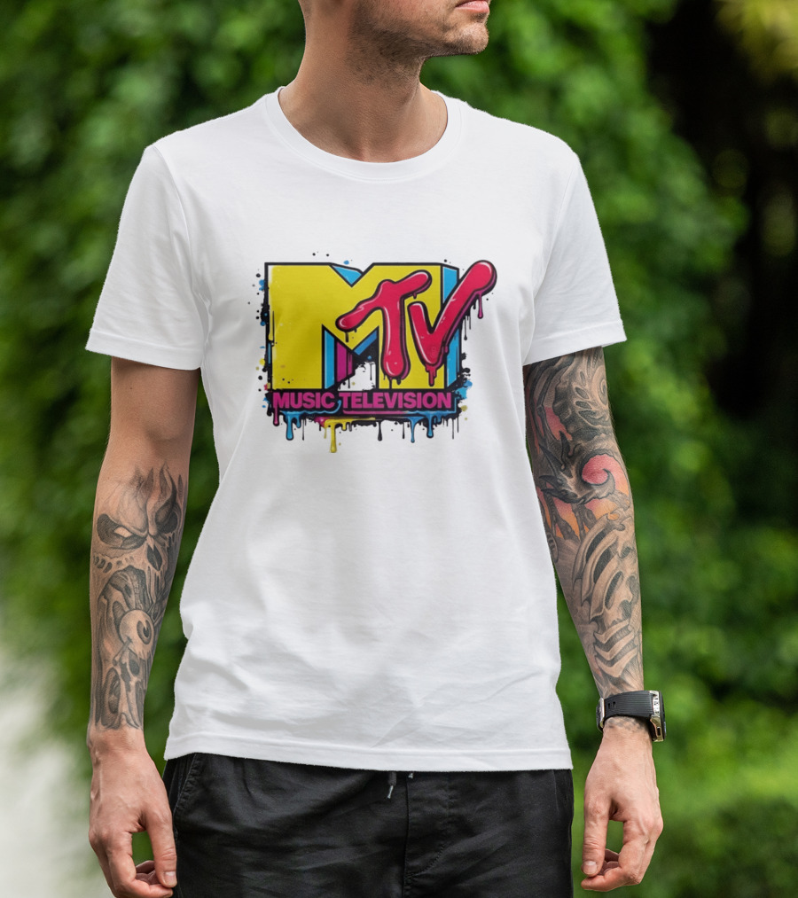MTV Music Television 90s Nostalgia Bold Neon Drip T-Shirt