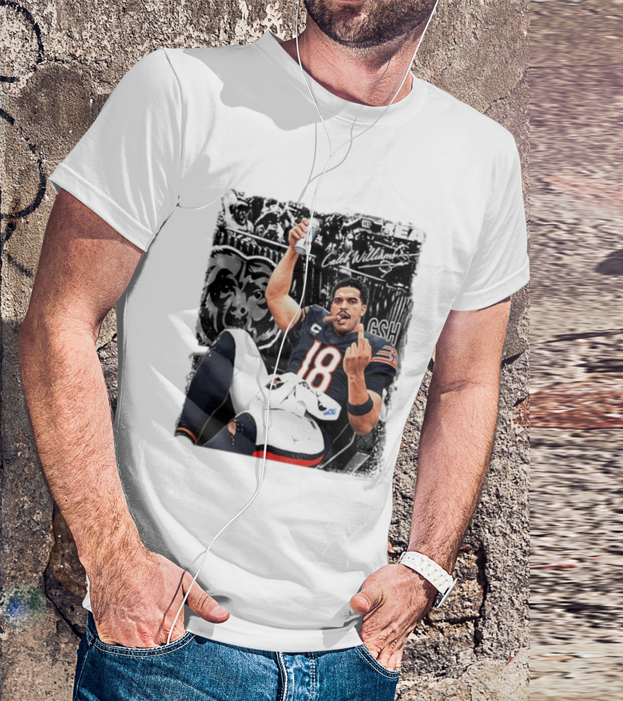 Caleb Williams Chicago Bears Drinking Beer And Smoking Cigar Iconic Gesture T-Shirt