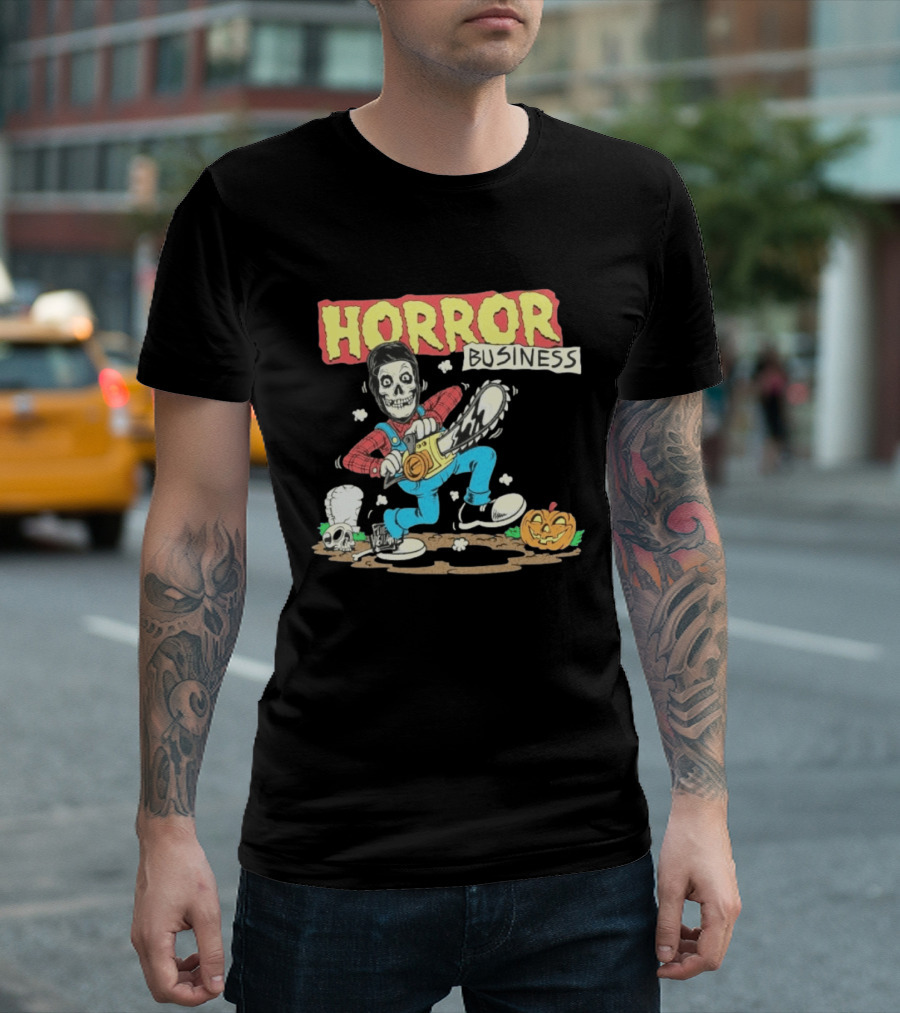 Misfits Horror Business Skeleton With Chainsaw And Pumpkin T-Shirt