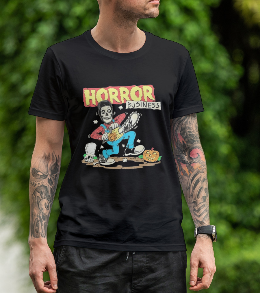 Misfits Horror Business Skeleton With Chainsaw And Pumpkin T-Shirt
